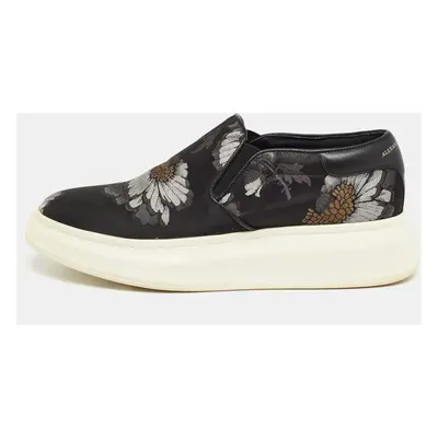 Alexander McQueen Black Floral Brocade Fabric Slip On Sneakers Size