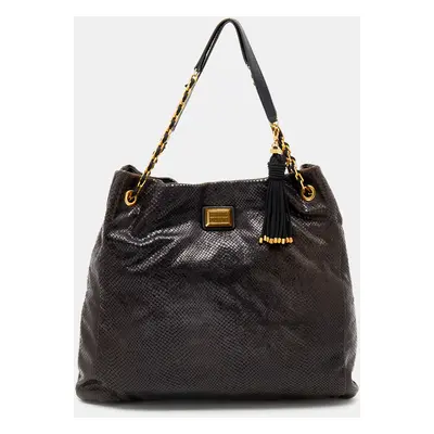 Marc Jacobs Black Python Embossed Leather Hobo