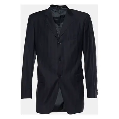 Dolce & Gabbana Midnight Blue Striped Wool Single Breasted Blazer