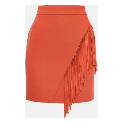 Maje Orange Crepe Fringe Detail Mini Skirt