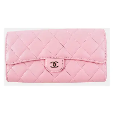 Chanel Pink Leather Matrasse Classic Long Flap Wallet