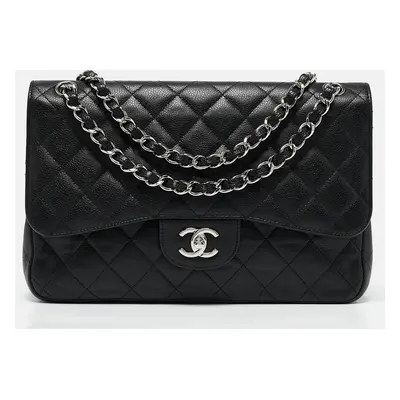 Chanel Black Quilted Caviar Leather Jumbo Classic Double Flap Bag