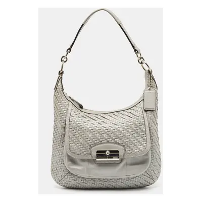 Coach Grey Woven Leather Kristin Hobo