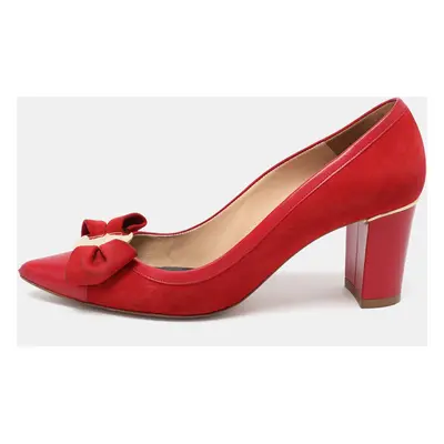 CH Carolina Herrera Red Suede Bow Block Heel Pumps Size