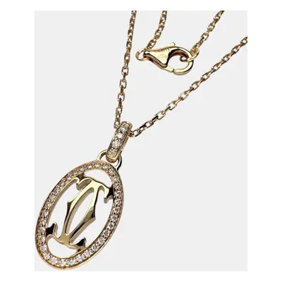 Cartier 18K Rose Gold and Diamond Logo Double C Pendant Necklace