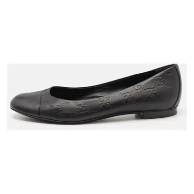 Gucci Black Guccissima Leather Cap Toe Ballet Flats Size 37.5