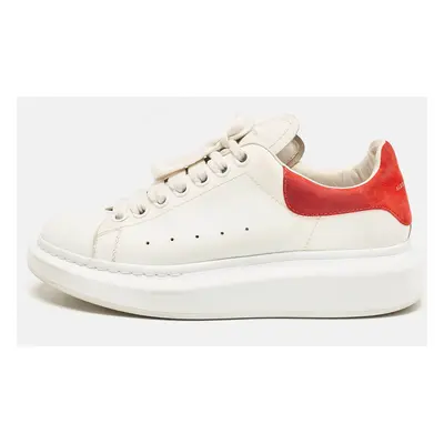 Alexander McQueen White/Red Leather and Suede Oversized Lace Up Sneakers Size