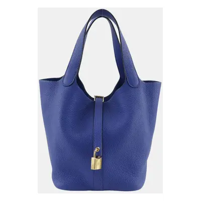 Hermes Blue Leather Picotin Lock MM Handbag