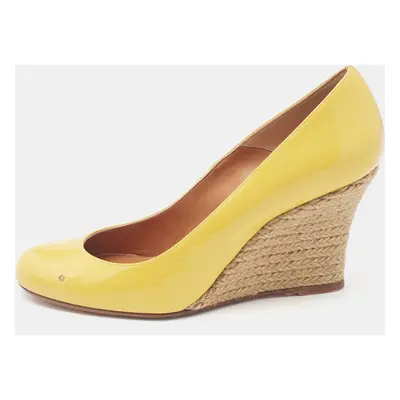 Lanvin Yellow Patent Leather Wedge Pumps Size