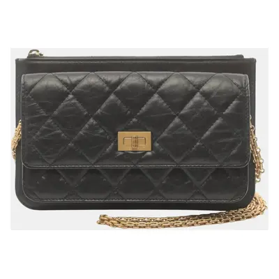 Chanel Black Leather 2.55 Matelasse Shoulder Bag