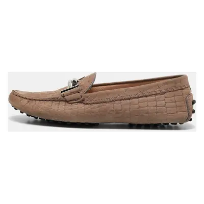 Tod's Brown Croc Embossed Leather Double T Loafers Size