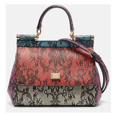 Dolce & Gabbana Multicolor lace Print Leather Small Miss Sicily Top Handle Bag