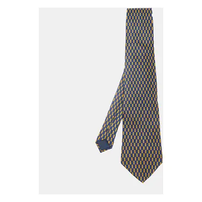 Lanvin Blue & Yellow Broken Stripe Print Silk Tie