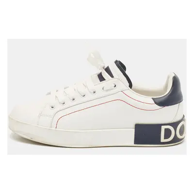 Dolce & Gabbana White/Navy Blue Leather Portofino Low Top Sneakers Size