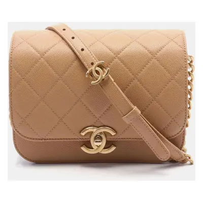 Chanel Caviar Skin (Grained Calf) Beige Matelasse Shoulder Bag