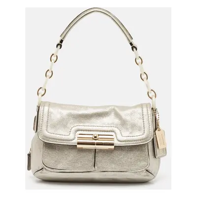 Coach Silver Leather Kristin Flap Shoulder Bag