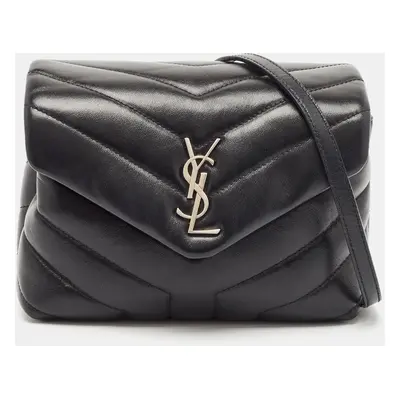 Saint Laurent Black Matelassé Leather Mini Loulou Shoulder Bag