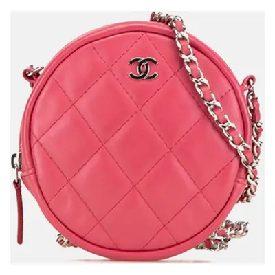 Chanel Pink Lambskin Coco Mark Matelasse Round Chain Shoulder Bag