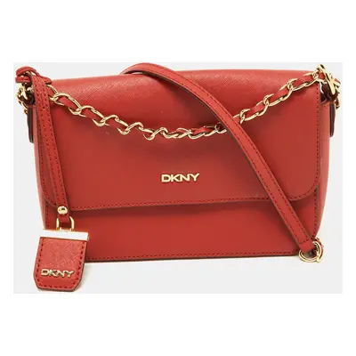 DKNY Brick Red Saffiano Leather Bryant Flap Shoulder Bag