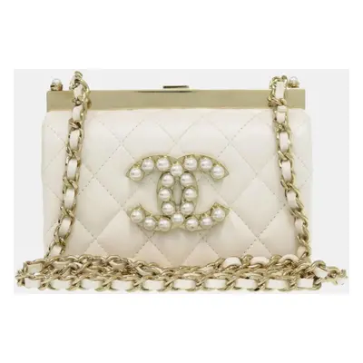 Chanel Lambskin White Coco Mark Matelasse Chain Shoulder Bag