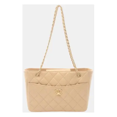 Chanel Beige Lambskin (Sheepskin) Matelasse Small Tote Bag