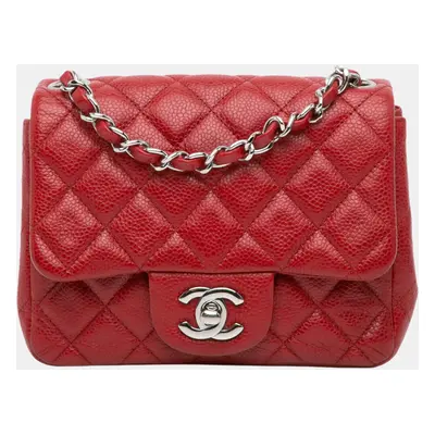 Chanel Red Caviar Mini Square Classic Single Flap Bag