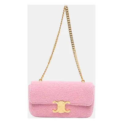 Celine Pink Tweed Triomphe Claude Chain Shoulder Bag