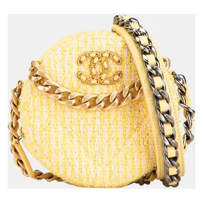 Chanel Yellow Tweed Round Clutch with Chain