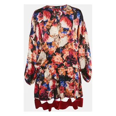 Just Cavalli Multicolor Silk Satin Floral Print Oversized Mini Dress