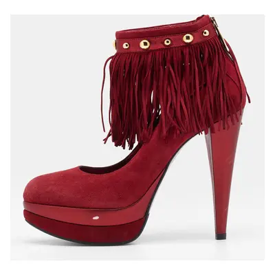 Loriblu Red Suede Fringe Platform Ankle Strap Pumps Size