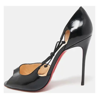 Christian Louboutin Black Leather Bow Detail Peep Toe Pumps Size