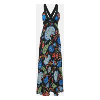 Alice + Olivia Black/Multicolor Floral Print Silk Maxi Dress