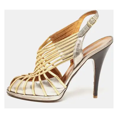 Roberto Cavalli Metallic Leather Strappy Sandals Size