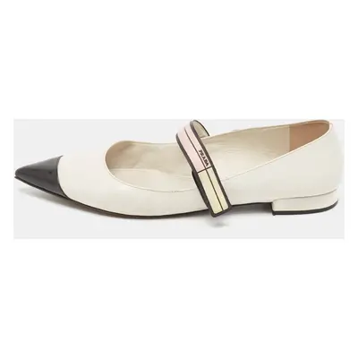 Prada White/Black Leather Mary Jane Flats Size 41.5