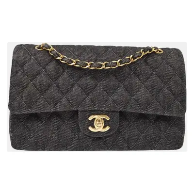 Chanel Black Denim Medium Classic Double Flap Shoulder Bag