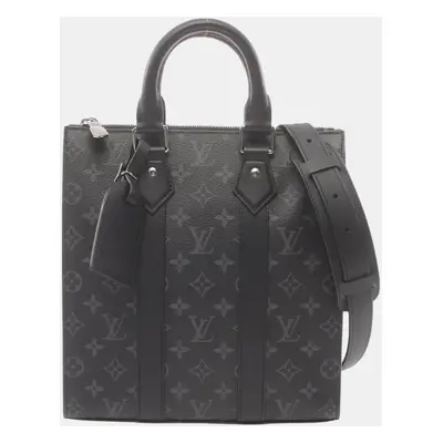 Louis Vuitton Coated Canvas Leather Black Sac Plat Cross Monogram Eclipse Handbag