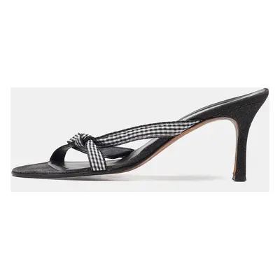 Gina White/Black Fabric Knotted Slide Sandals Size