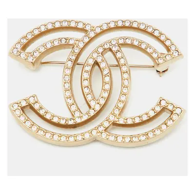 Chanel CC Crystals Gold Tone Brooch