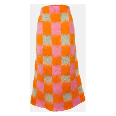 Kenzo Orange Colorblock Mohair Wool Knit Midi Skirt