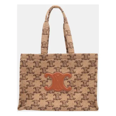 Celine Camel Wool Leather Triomphe Cabas Thais Tote Bag Size Large