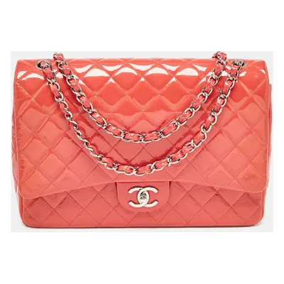 Chanel Pink Quilted Patent Leather Maxi Classic Double Flap Bag