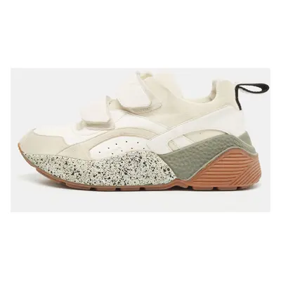 Stella McCartney Cream/White Faux Suede And Faux Leather Eclypse Velcro Strap Sneakers Size