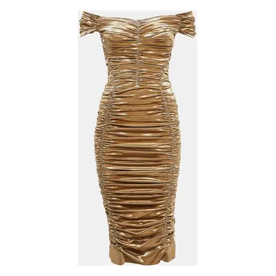 Dolce & Gabbana Metallic Gold Lame Ruche Off-Shoulder Dress