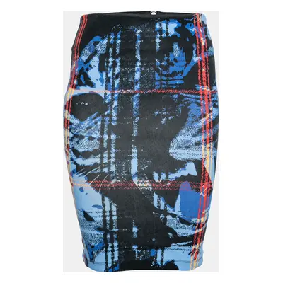 McQ By Alexander McQueen Black & Blue Printed Cotton Pencil Skirt