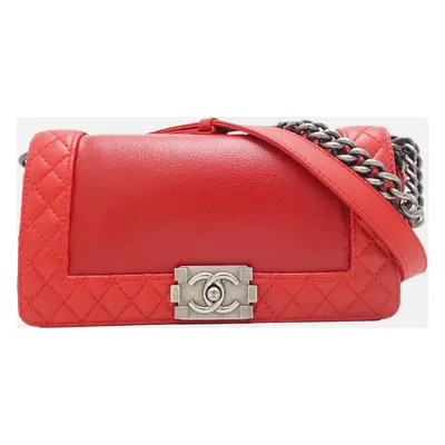 Chanel Red Lambskin Leather Boy Chain Shoulder Bag