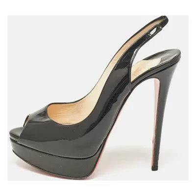 Christian Louboutin Black Patent Leather Lady Peep Slingback Pumps Size