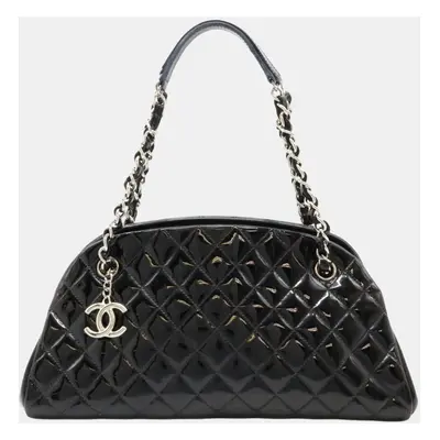 Chanel Enamel Black Mademoiselle Matelasse Coco Mark Bowling Bag