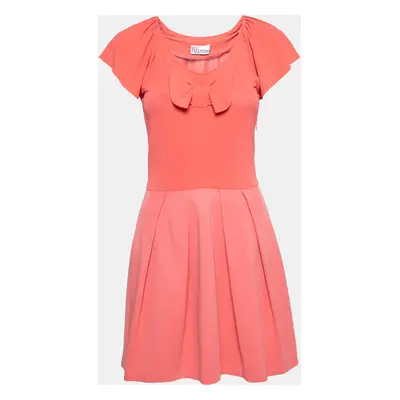 RED Valentino Coral Pink Jersey & Knit Bow Detail Pleated Dress