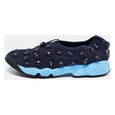 Dior Navy Blue Mesh Fusion Floral Embellished Slip On Sneakers Size