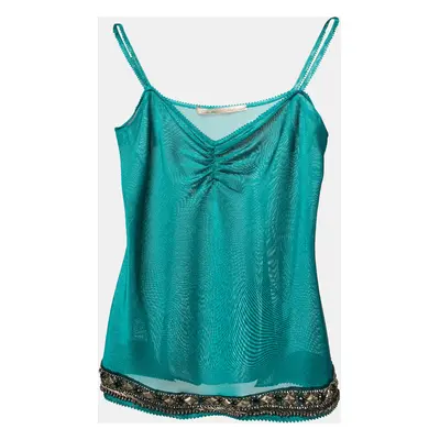 Class by Roberto Cavalli Teal Blue Knit Embellished Hem Camisole